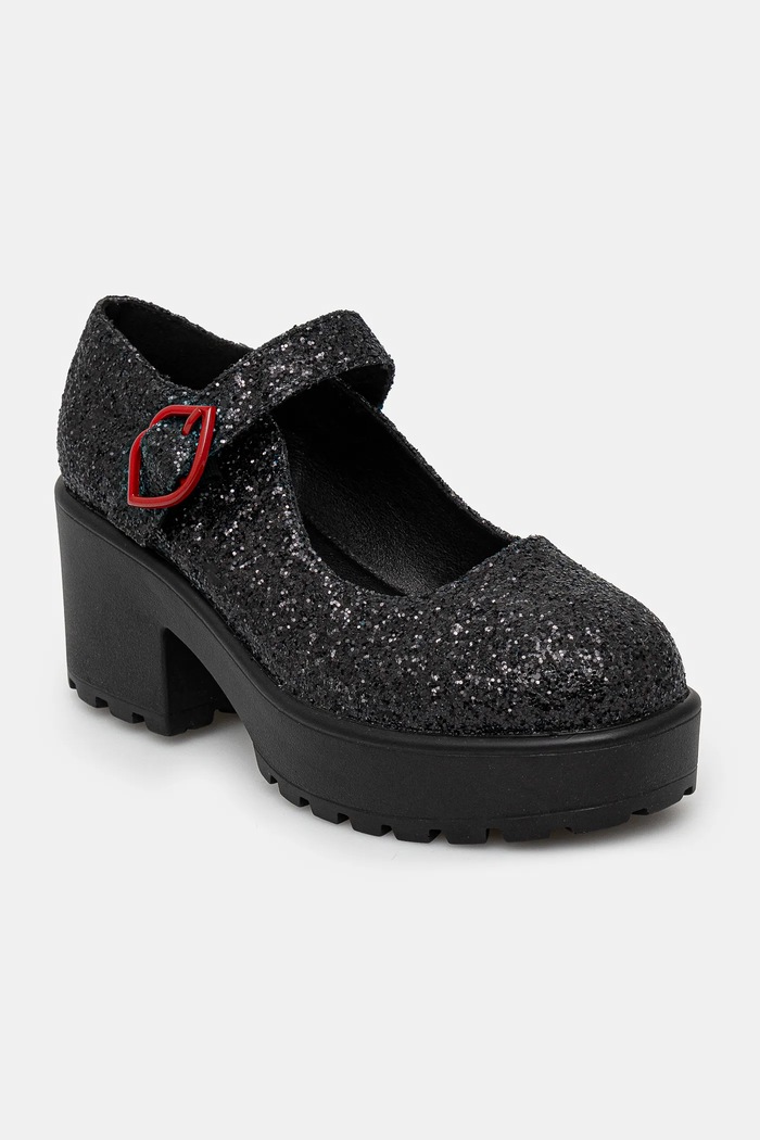 Koi Footwear czółenka x Rocky Horror Show Tira Glitter Mary Janes ‘Columbia’ Solo Edition słupek czarny ColumbiaSolo