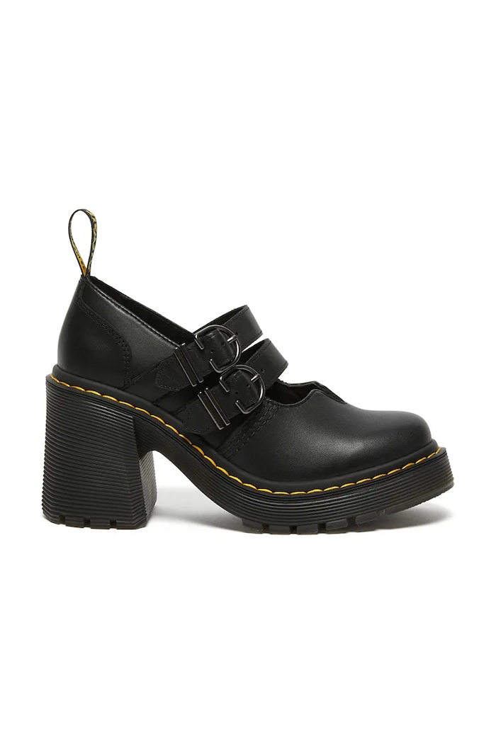 Kožené lodičky Dr. Martens Eviee Mary Jane platforma černá DM27371001