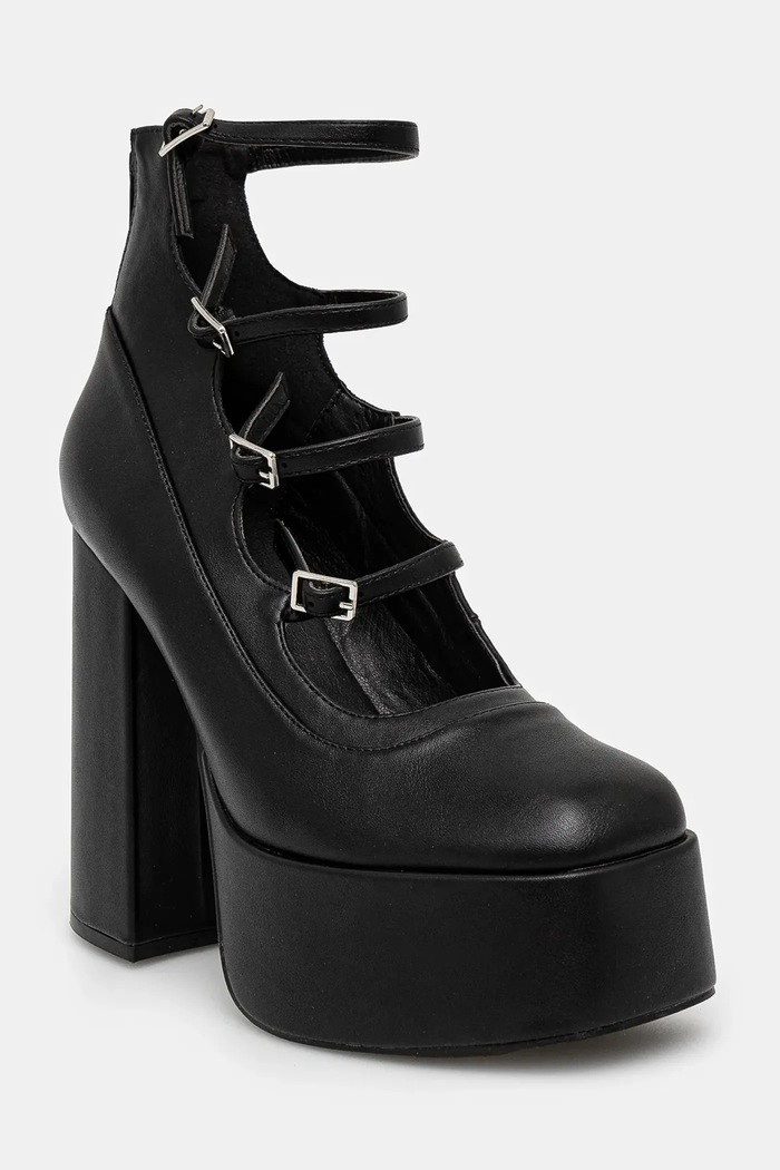 Koi Footwear czółenka GURREN BLACK STRAPPY PLATFORM HEELS słupek czarny DBP17