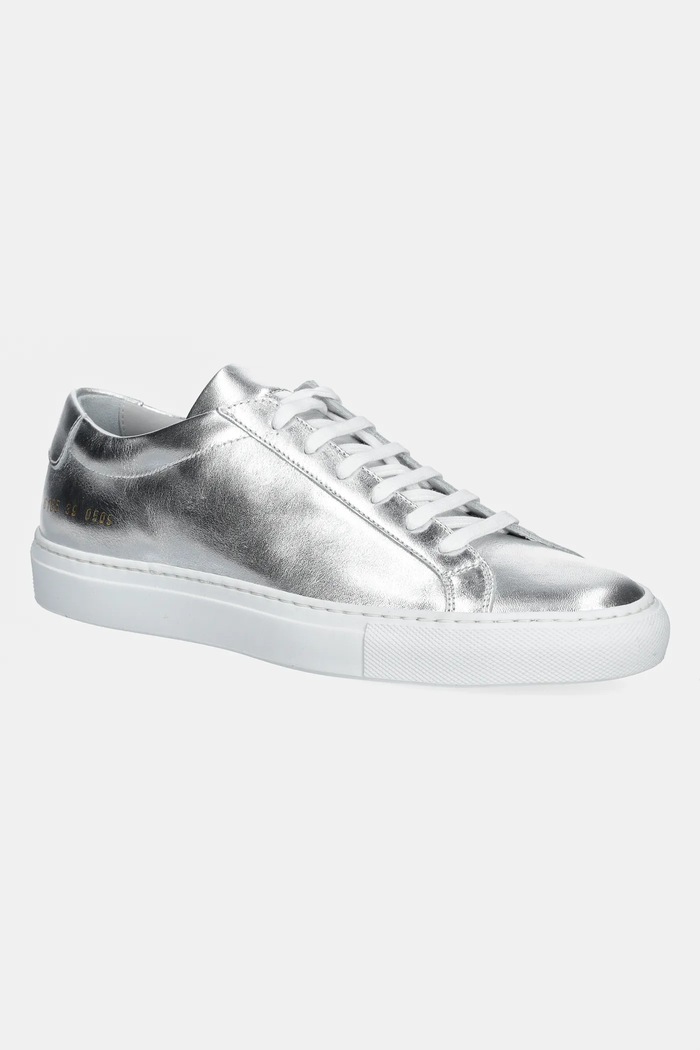 Common Projects bőr sportcipő Achilles Shiny lapos ezüst 6185.0509