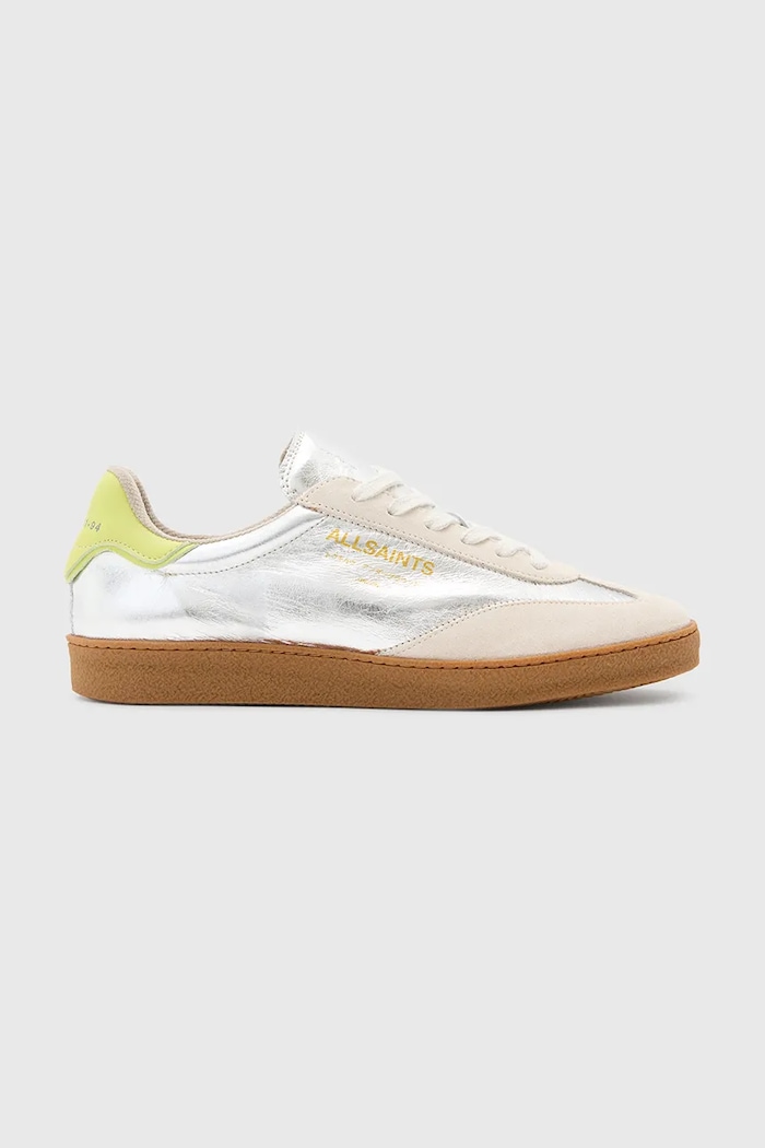 Δερμάτινα sneakers AllSaints Thelma Metallic Sneaker φλατ ασημί W072FB.SLV