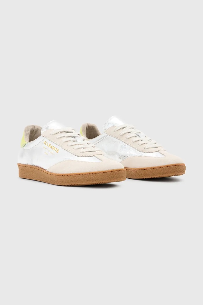 Δερμάτινα sneakers AllSaints Thelma Metallic Sneaker W072FB.SLV ασημί SS25