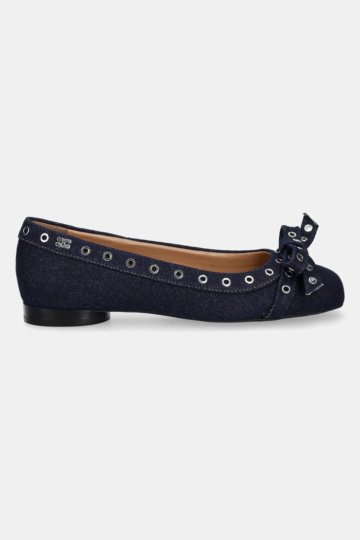 GANNI baleriny Eyelets Bow Ballerina Denim S2756 granatowy SS25