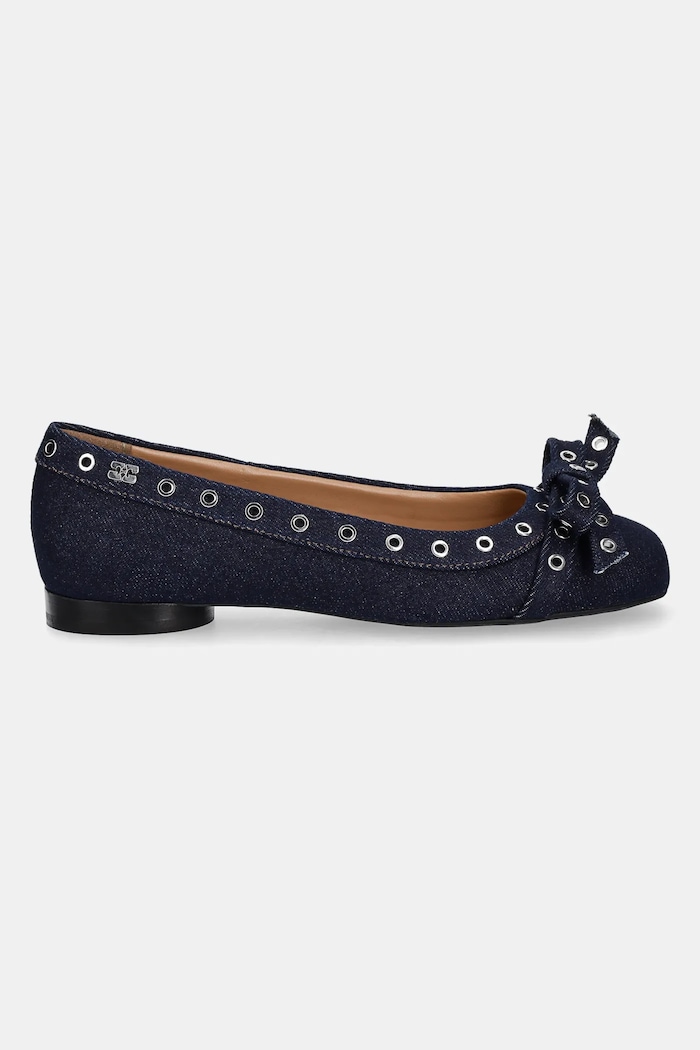 GANNI baleriny Eyelets Bow Ballerina Denim S2756 granatowy SS25