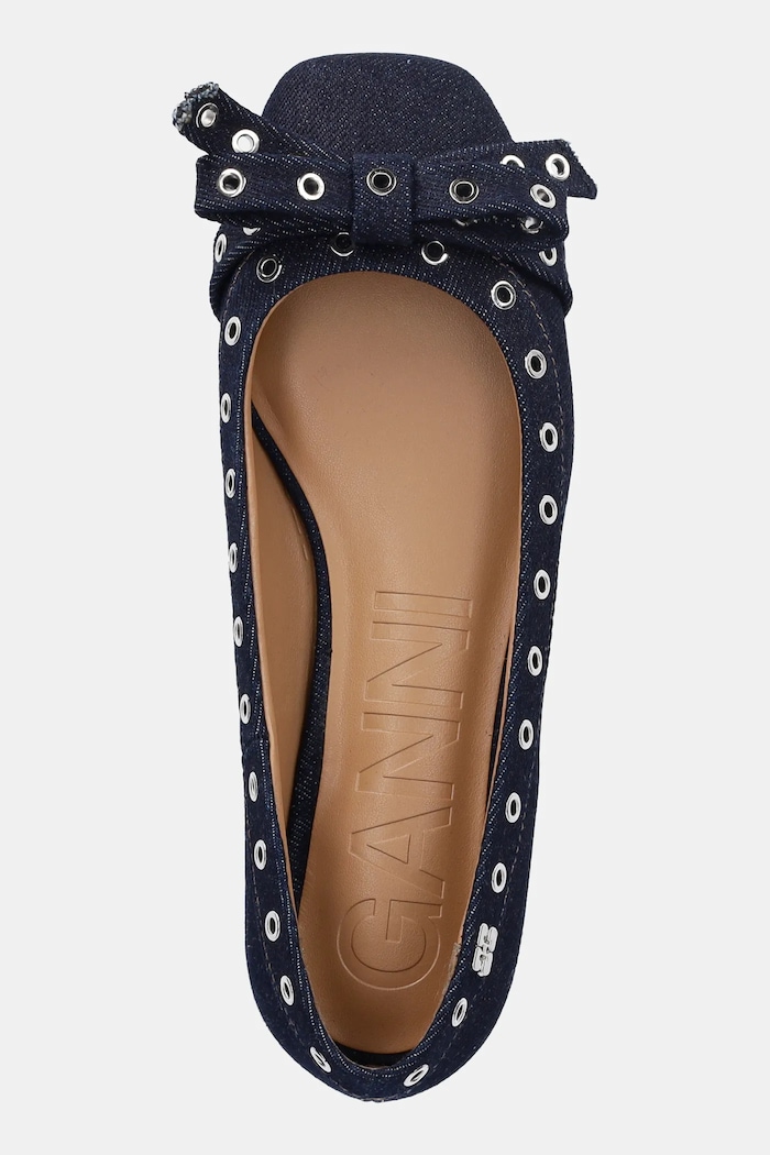 GANNI baleriny Eyelets Bow Ballerina Denim granatowy S2756