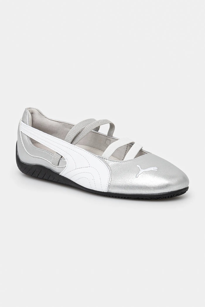 Puma leather ballet flats Speedcat Ballet textile silver 401581