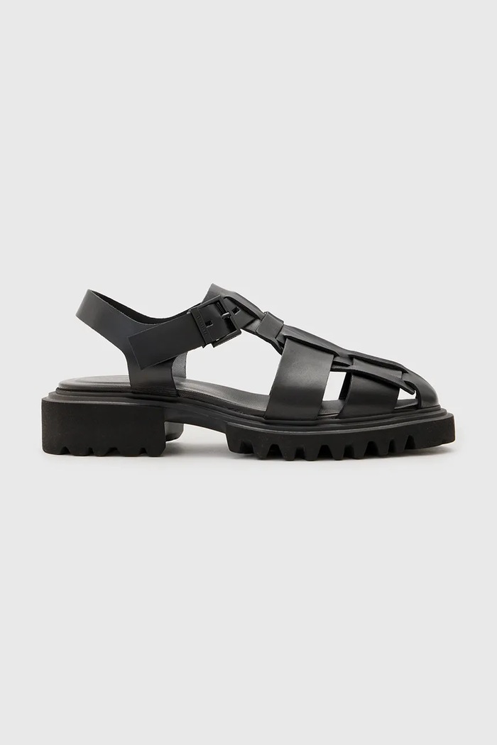 Δερμάτινα πέδιλα AllSaints Tess Sandal χοντρό τακούνι μαύρο W041FC
