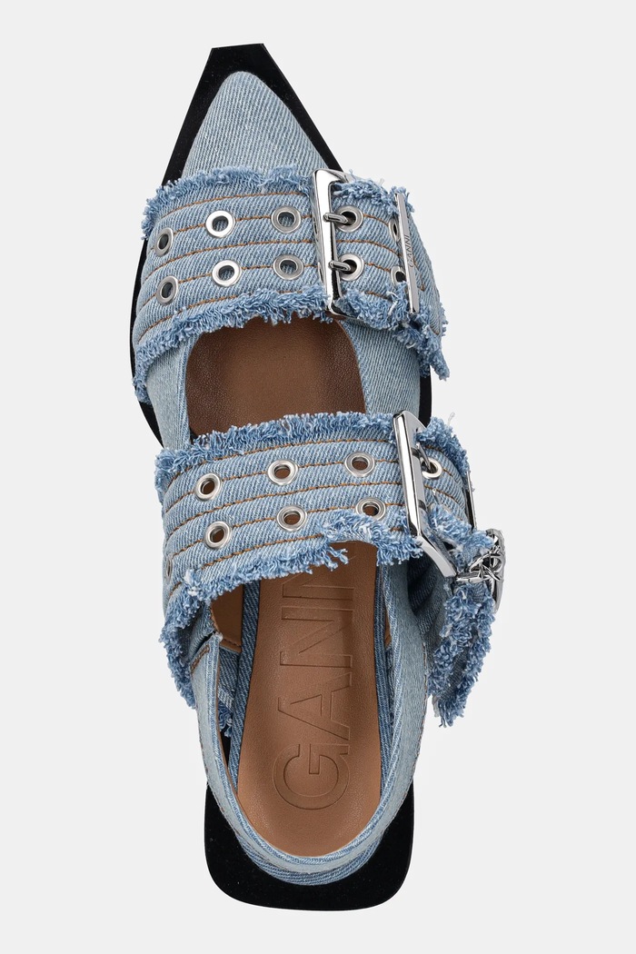 GANNI baleriny Feminine Buckle Ballerina Charms Denim niebieski S2939