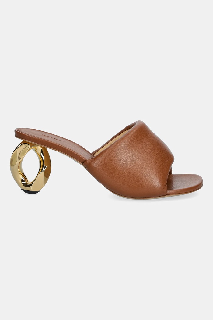 Kožne natikače JW Anderson Chain Heel Open Mule SN0076.LA0161.640 smeđa SS25
