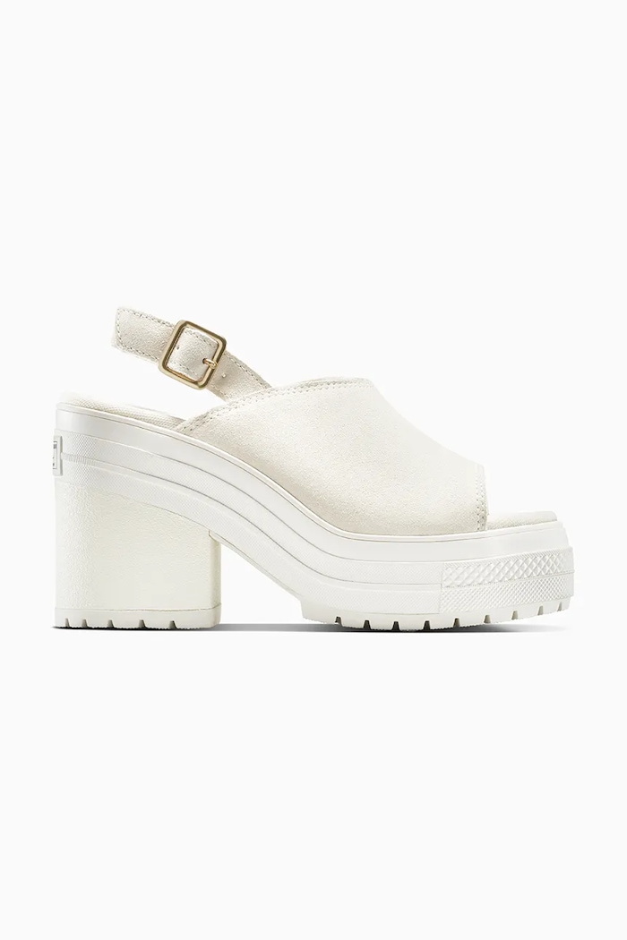 Semišové sandále Converse Chuck 70 De Luxe Heel Mule platforma biela A15070C