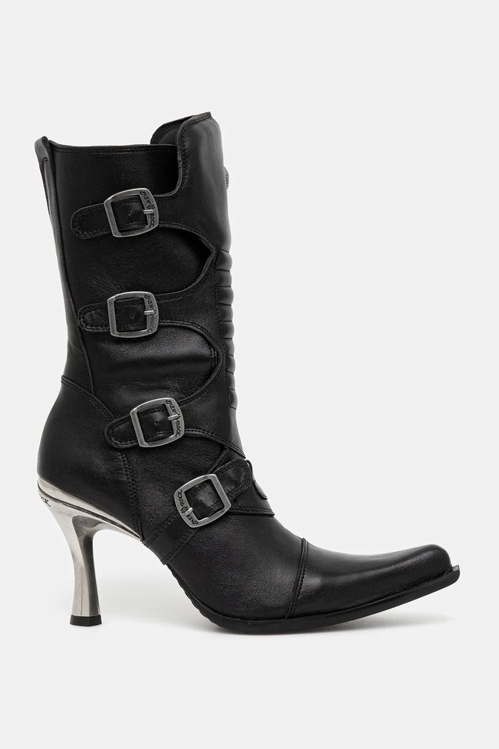 Kožené kotníkové boty New Rock Crust Negro, Malicia Negro Tacon Caribe Acero M.9373N.C1 černá SS25