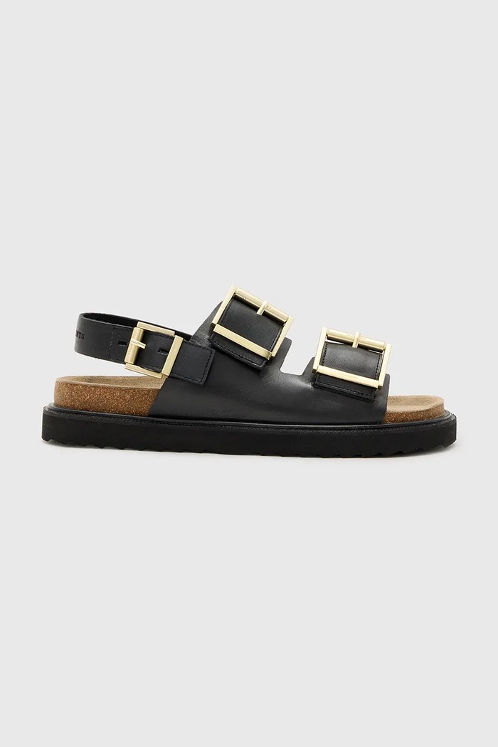 Кожени сандали AllSaints Isla Sandal гладка кожа черен W043FC.BLK