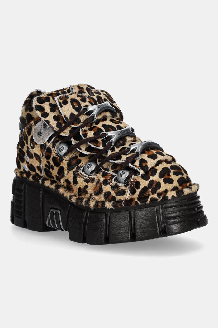 New Rock sneakersy zamszowe PELO LEOPARDO PONY platforma brązowy M.106.C114