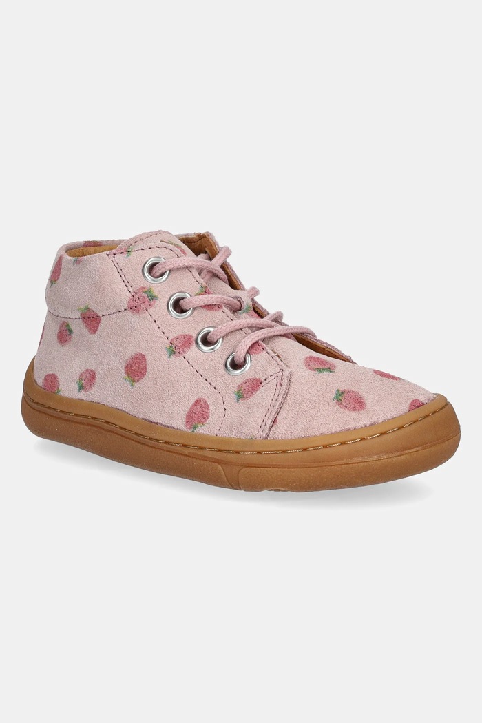 Froddo pantofi din piele intoarsa pentru copii BAREFOOT FIRST STEP LACES Planet friendly roz G2130325.G.21.24