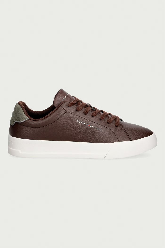Tommy Hilfiger TH COURT LTH DETAIL ESS sneakers ανδρικά δερμάτινα FM0FM05367 καφέ SS26