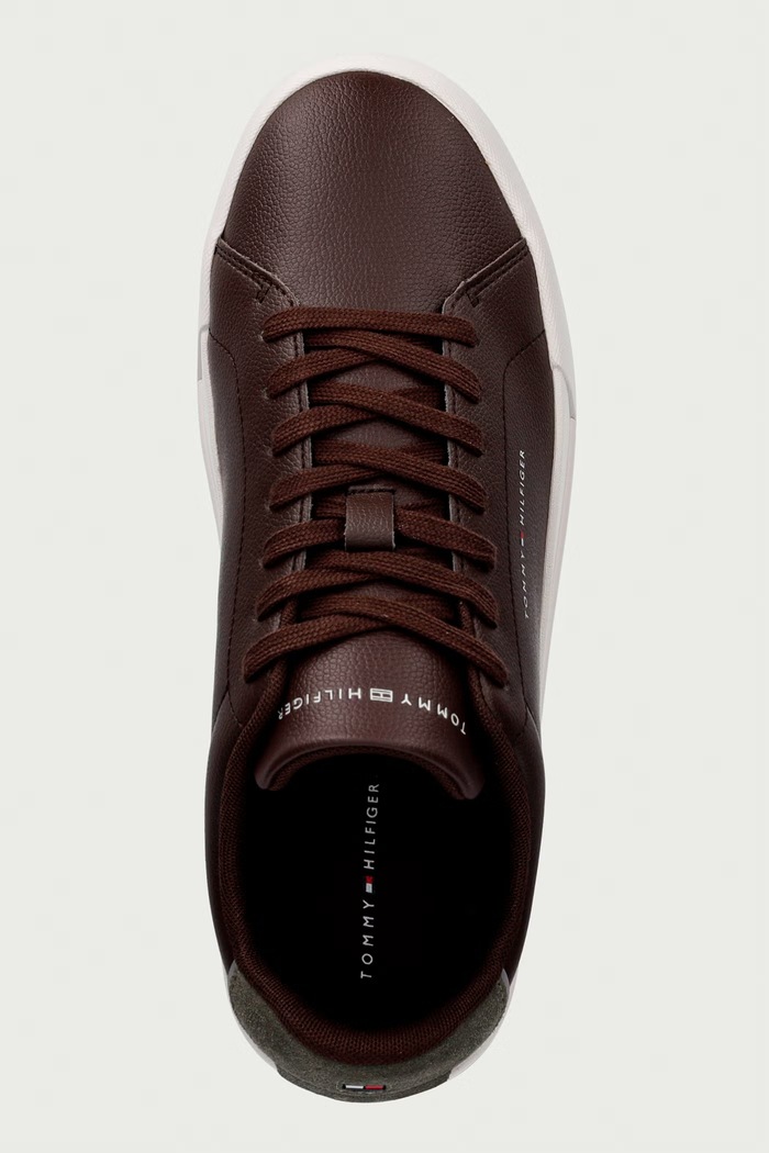 Tommy Hilfiger TH COURT LTH DETAIL ESS sneakers ανδρικά δερμάτινα καφέ FM0FM05367