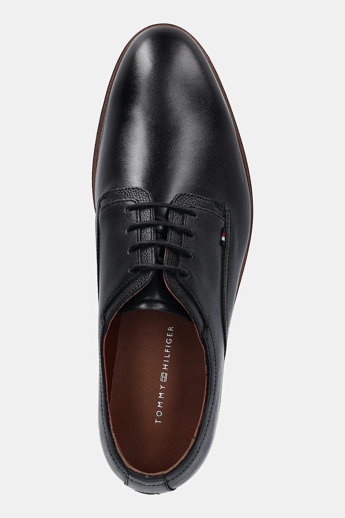Kožené polobotky Tommy Hilfiger HILFIGER THUNIT LEATHER SHOE černá FM0FM05472