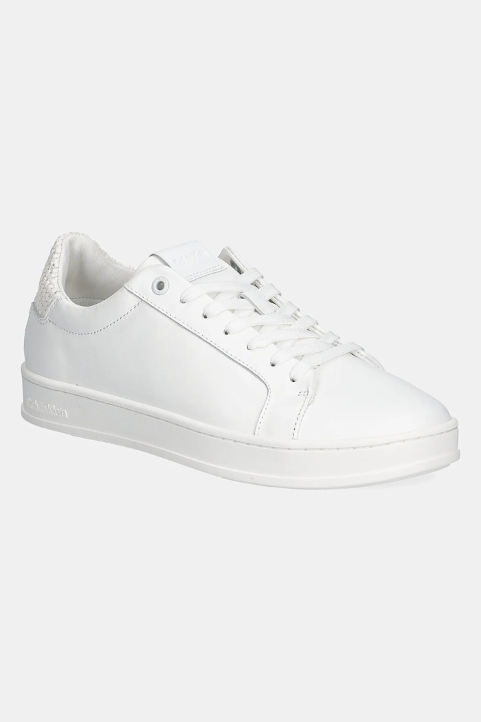 Calvin Klein sneakersy skórzane LOW TOP LACE UP WOVEN niska biały HM0HM01767