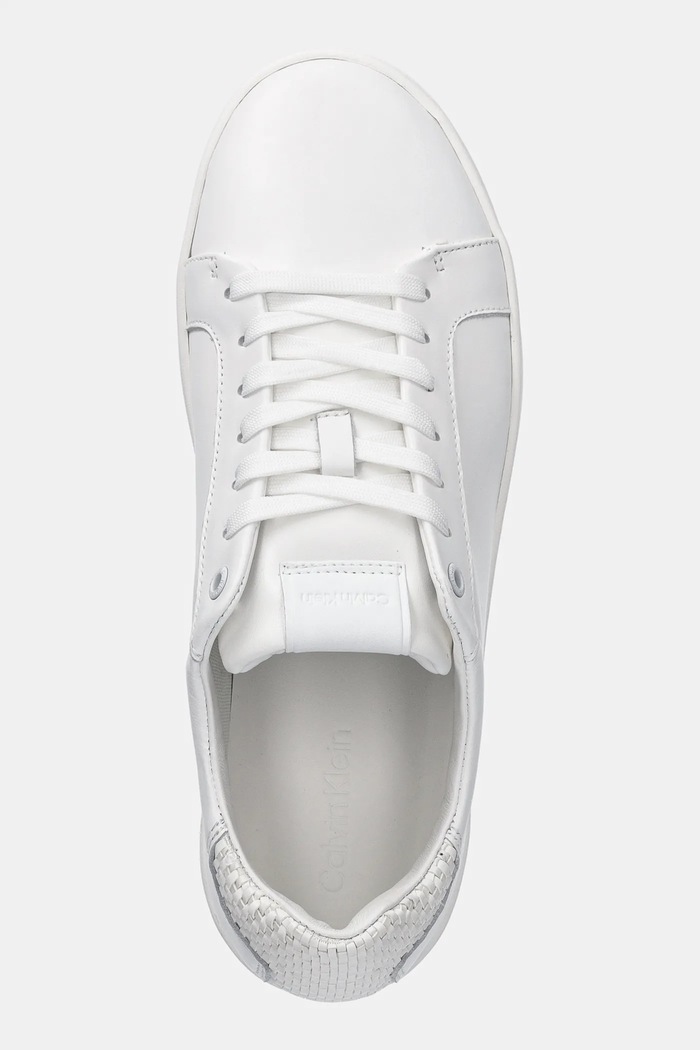 Calvin Klein sneakersy skórzane LOW TOP LACE UP WOVEN biały HM0HM01767