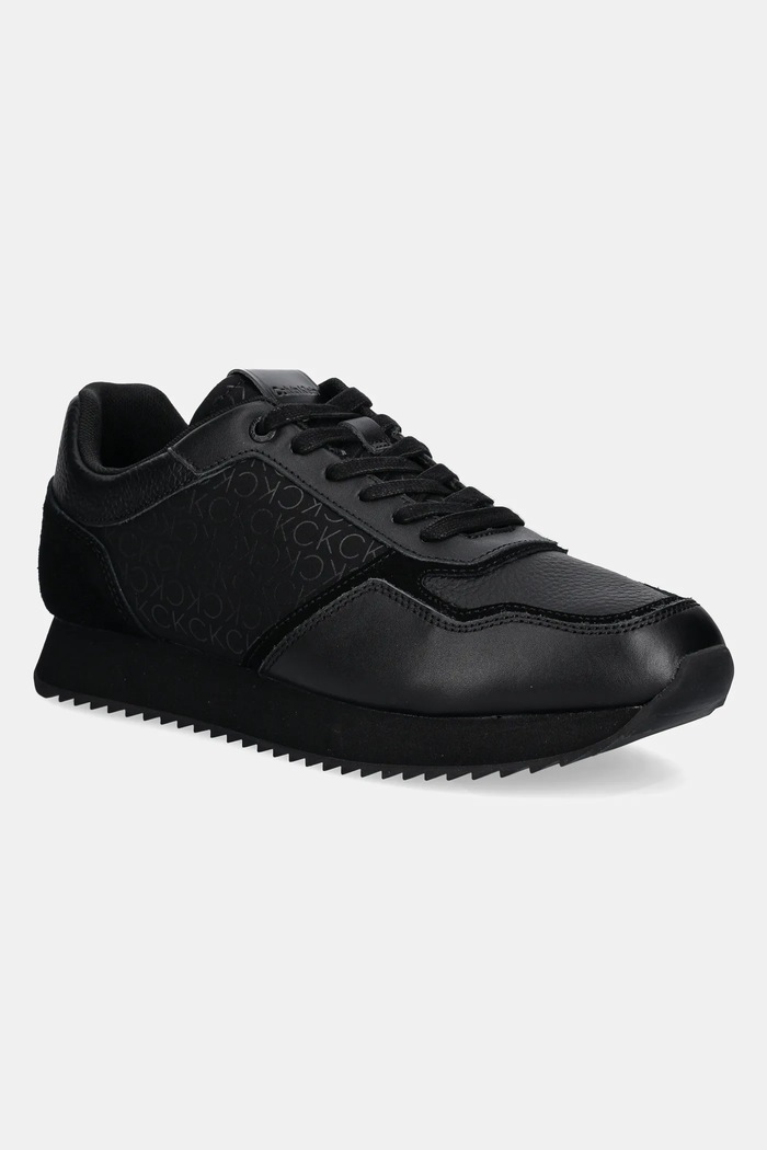 Kožené sneakers boty Calvin Klein LOW TOP LACE UP MONO semišová kůže černá HM0HM01664