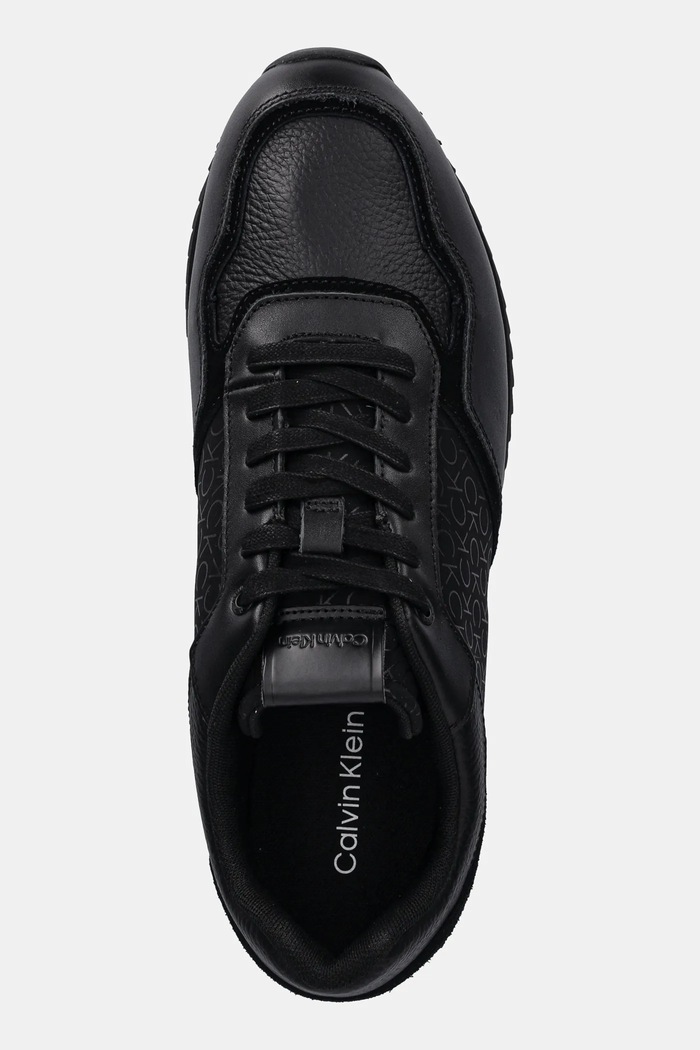 Kožené sneakers boty Calvin Klein LOW TOP LACE UP MONO černá HM0HM01664