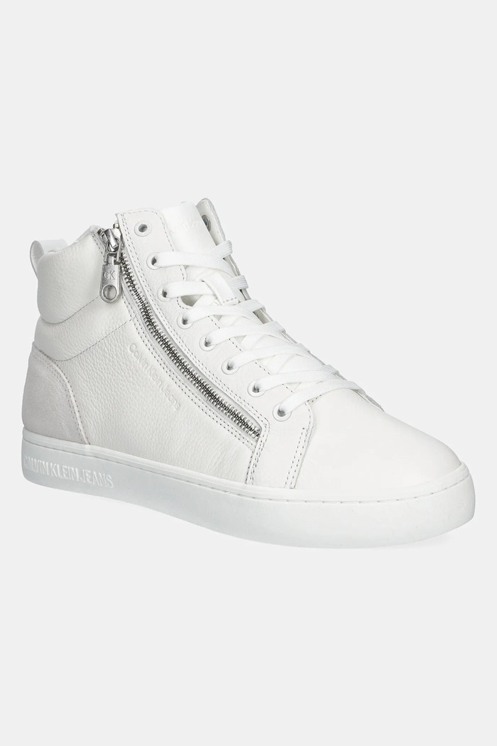 Calvin Klein Jeans sneakersy skórzane CLASSIC CUPSOLE ZIP MID IN skóra zamszowa biały YM0YM01156