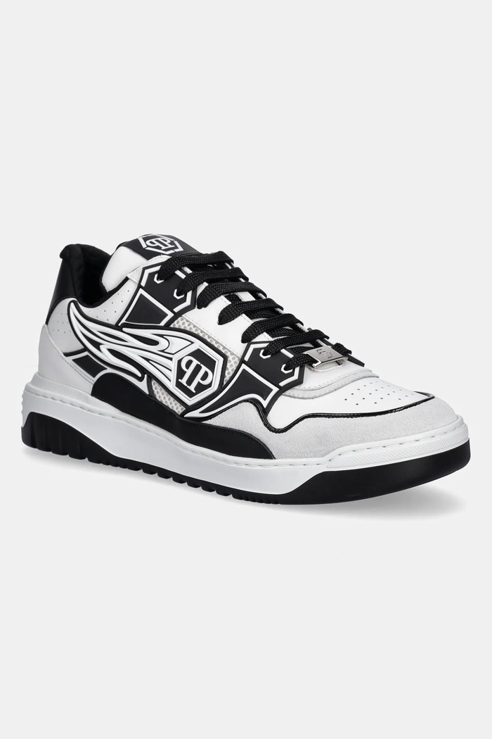 Kožne tenisice Philipp Plein Lo-Top Hexagon brušena koža bijela MSC4017.PLE010N.0102