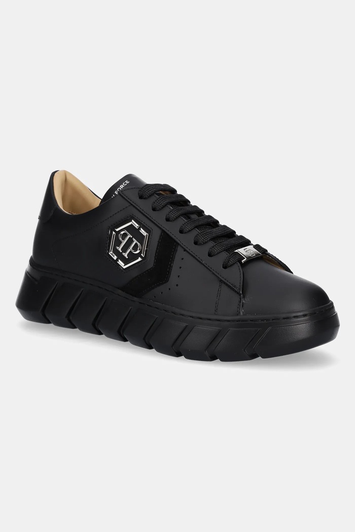 Philipp Plein sneakers din piele Nappa Lo-Top Hexagon mic de statură negru USC0698.PLE075N.0202