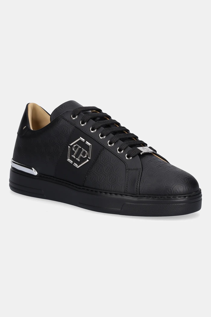 Kožené tenisky Philipp Plein Lo-Top Monogram nízky čierna USC0768.PLE005N.0202