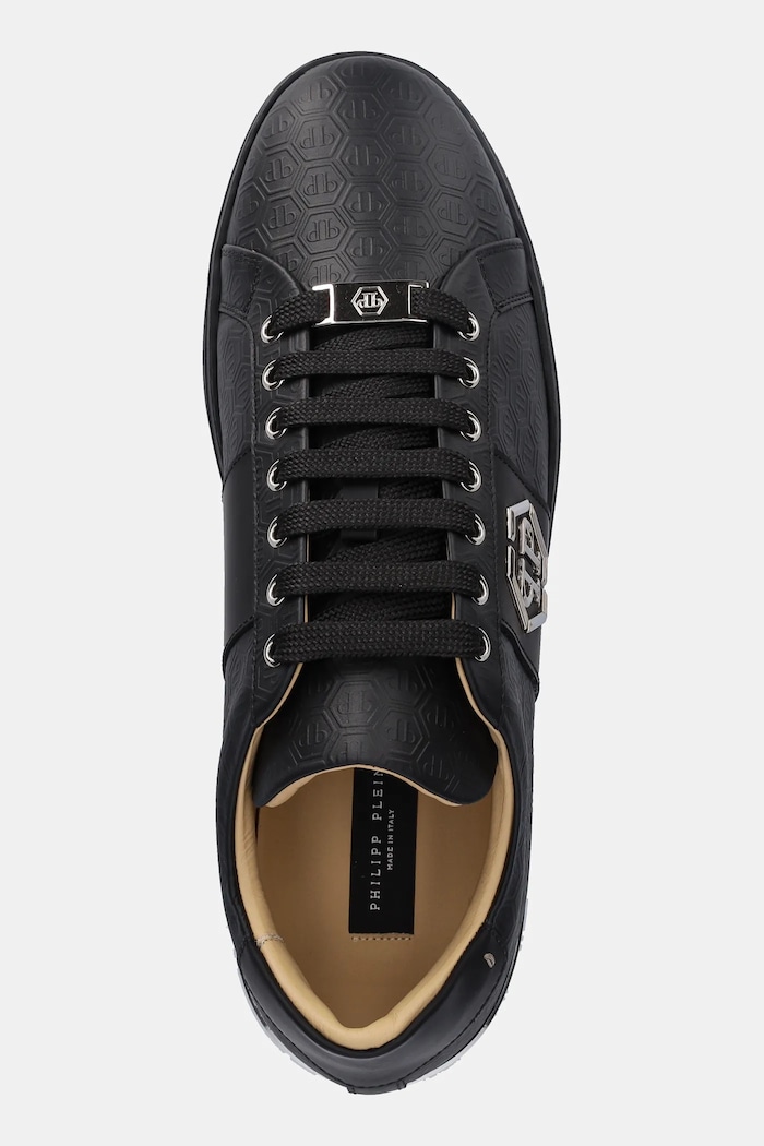 Kožené tenisky Philipp Plein Lo-Top Monogram čierna USC0768.PLE005N.0202