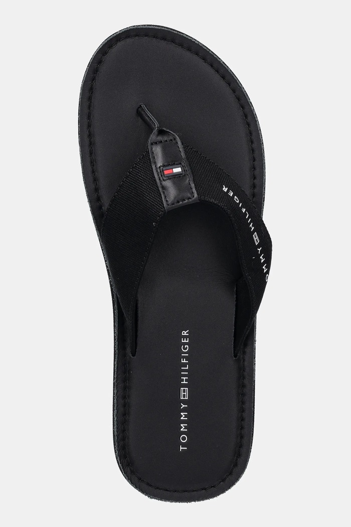 Tommy Hilfiger slapi HILFIGER LEATHER BEACH SANDAL negru FM0FM05442