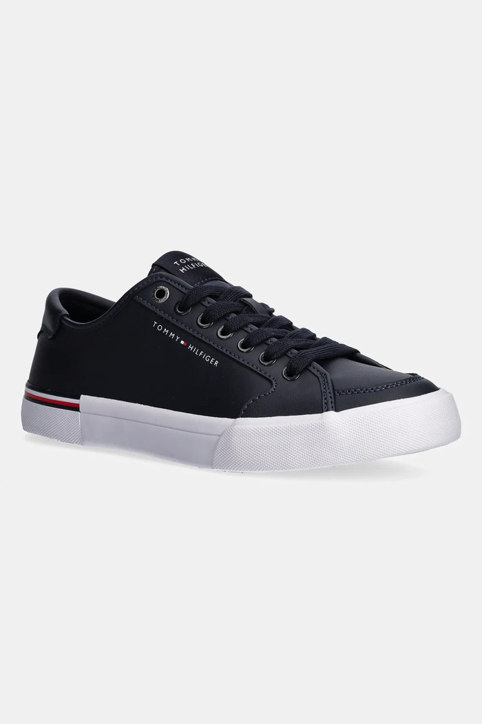 Kožne tenisice Tommy Hilfiger CORE CORPORATE VULC LEATHER niska mornarsko plava FM0FM05399