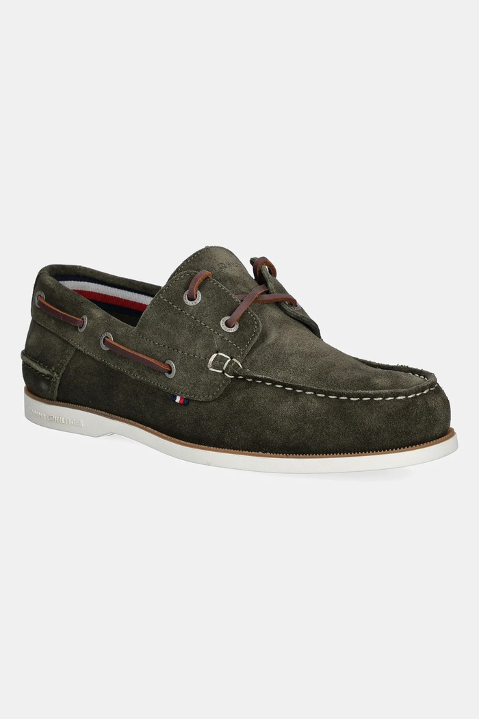 Tommy Hilfiger mokasyny męskie zamszowe TH BOAT SHOE CORE SUEDE skóra zamszowa zielony FM0FM05387
