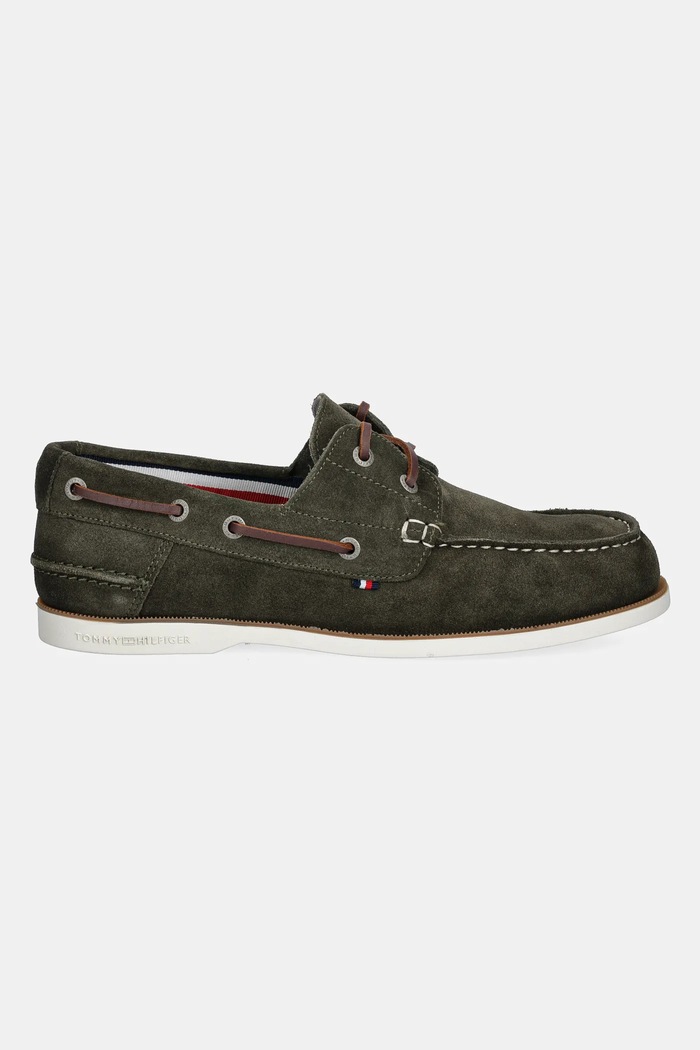 Tommy Hilfiger mokasyny męskie zamszowe TH BOAT SHOE CORE SUEDE FM0FM05387 zielony SS26