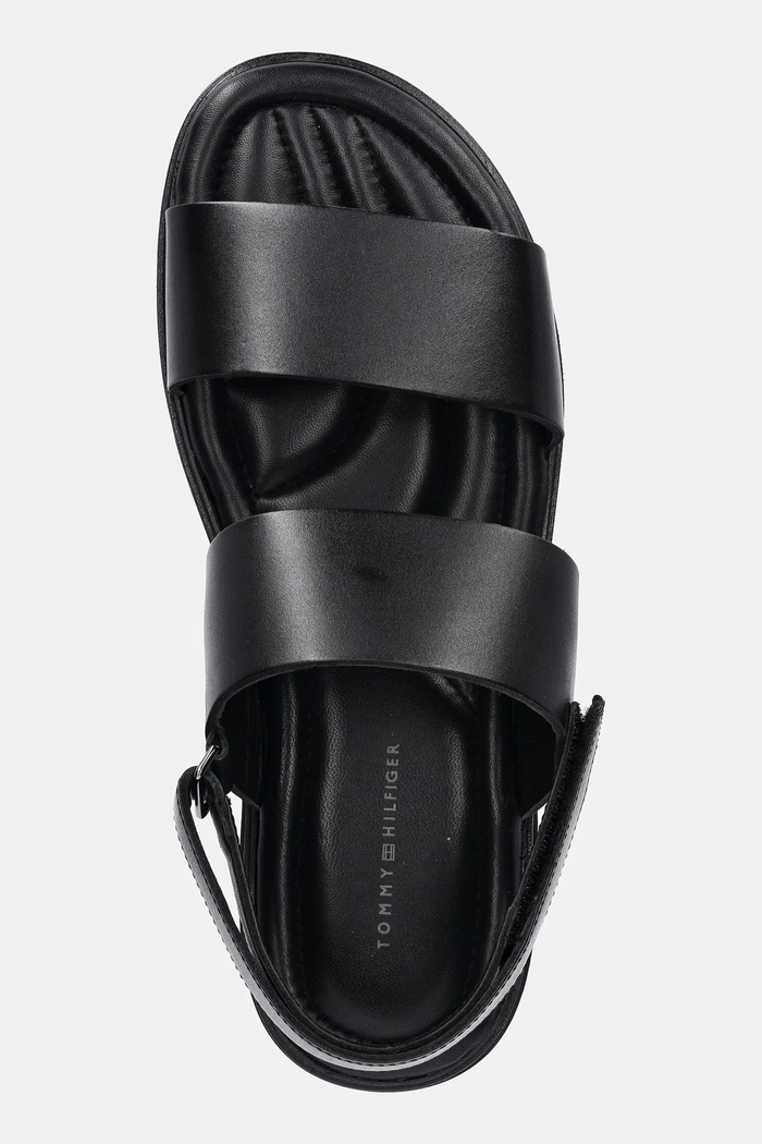 Tommy Hilfiger bőr szandál PREMIUM HILFIGER STRAPPY LH SAND fekete FM0FM05356