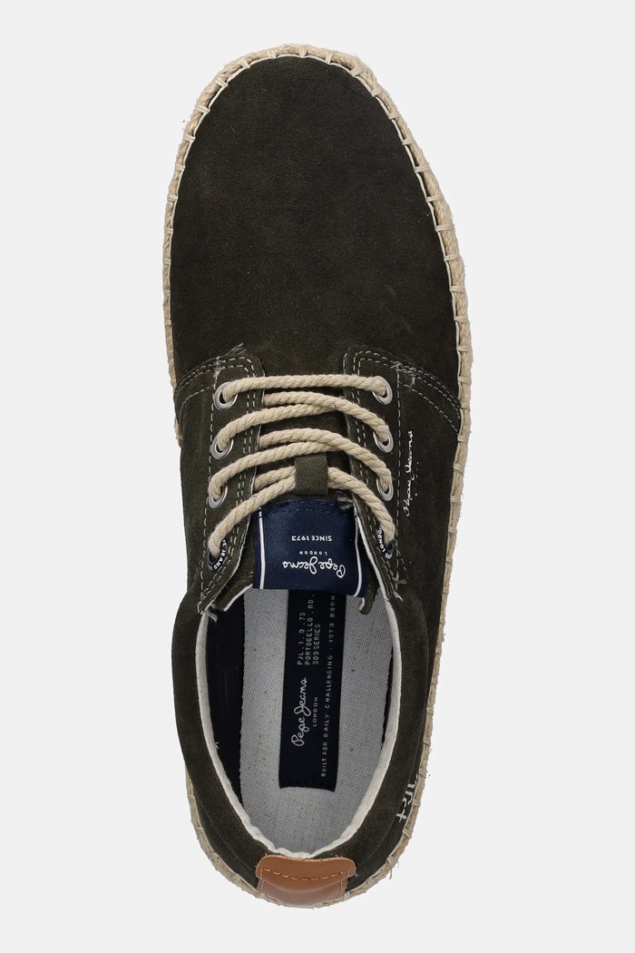 Espadrile din piele întoarsă TOURIST WEST Pepe Jeans PMS10336 verde