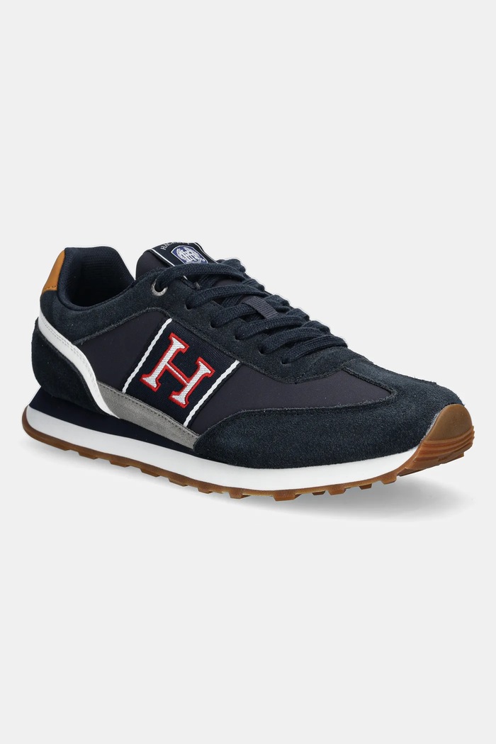 Kožené tenisky Hackett London HENDFOR PATCH textilní námořnická modř HMS21452