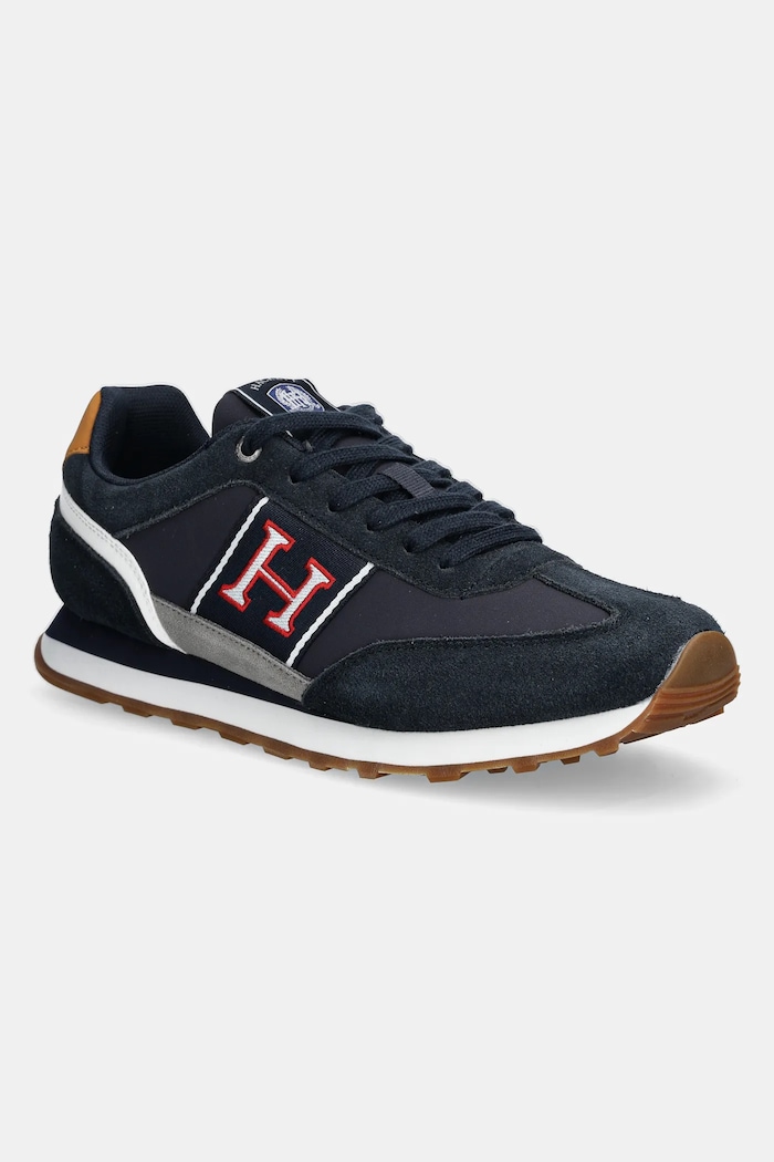 Kožené tenisky Hackett London HENDFOR PATCH textilní námořnická modř HMS21452