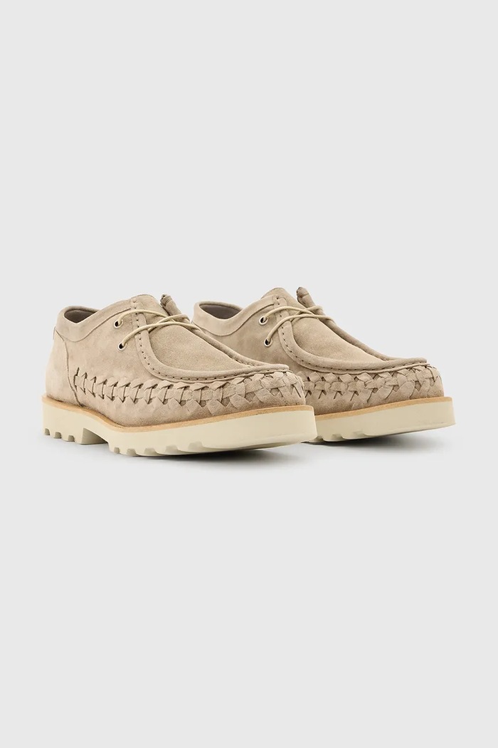 Semišové polobotky AllSaints Skiff Woven Shoe M057FC béžová SS25