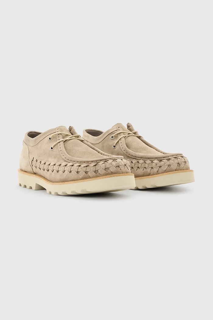 Semišové polobotky AllSaints Skiff Woven Shoe M057FC béžová SS25