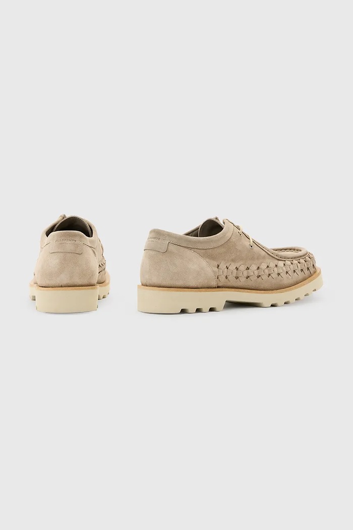 Boty Semišové polobotky AllSaints Skiff Woven Shoe M057FC béžová