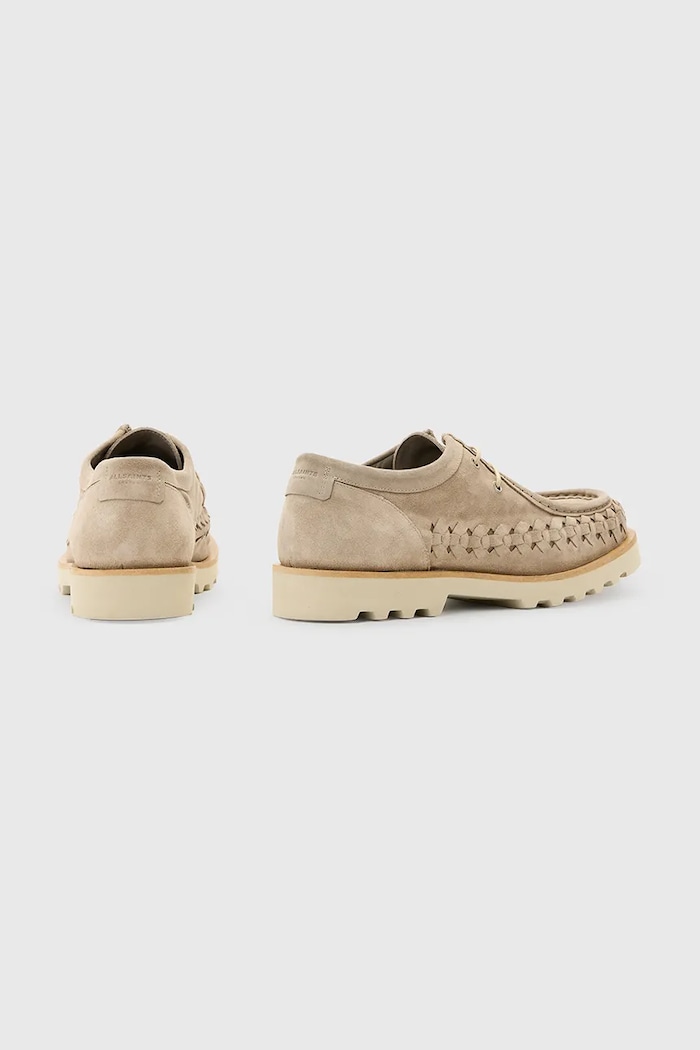 Boty Semišové polobotky AllSaints Skiff Woven Shoe M057FC béžová