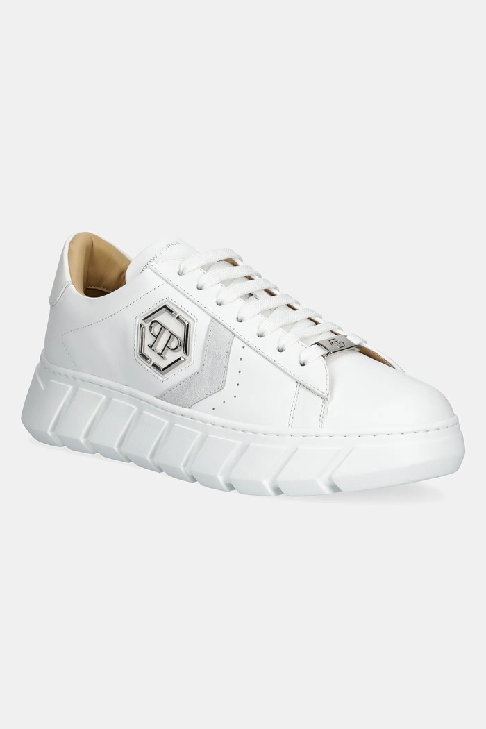 Philipp Plein sneakers din piele Nappa Lo-Top Hexagon piele întoarsă alb USC0698.PLE075N.01