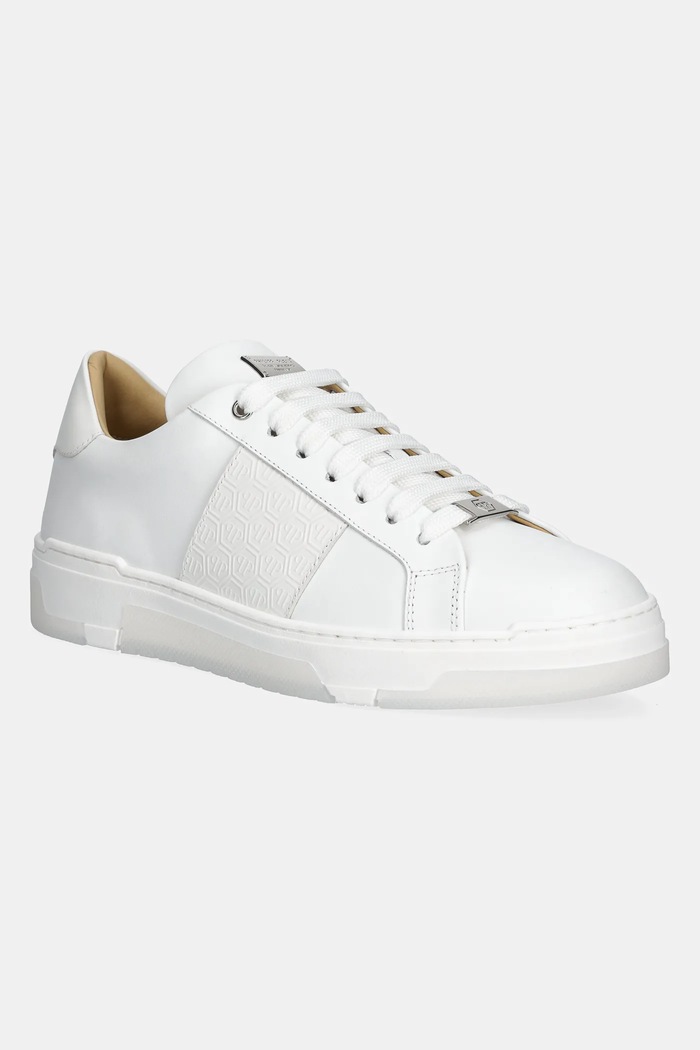 Kožené tenisky Philipp Plein Lo-Top Monogram plochá biela USC0706.PLE005N.01