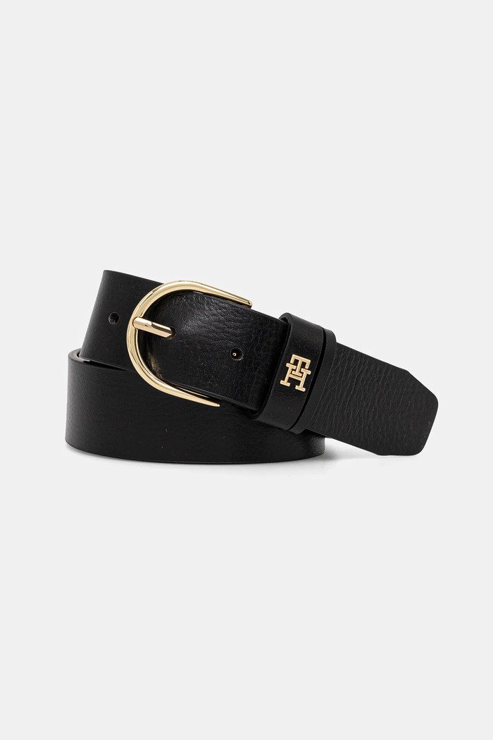Δερμάτινη ζώνη Tommy Hilfiger μαύρο AW0AW16837