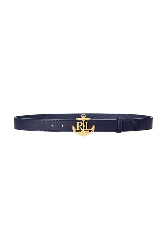 Kožený pásek Lauren Ralph Lauren námořnická modř 412957004