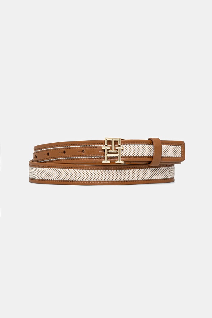 Δερμάτινη ζώνη Tommy Hilfiger υφασμάτινο καφέ AW0AW17249