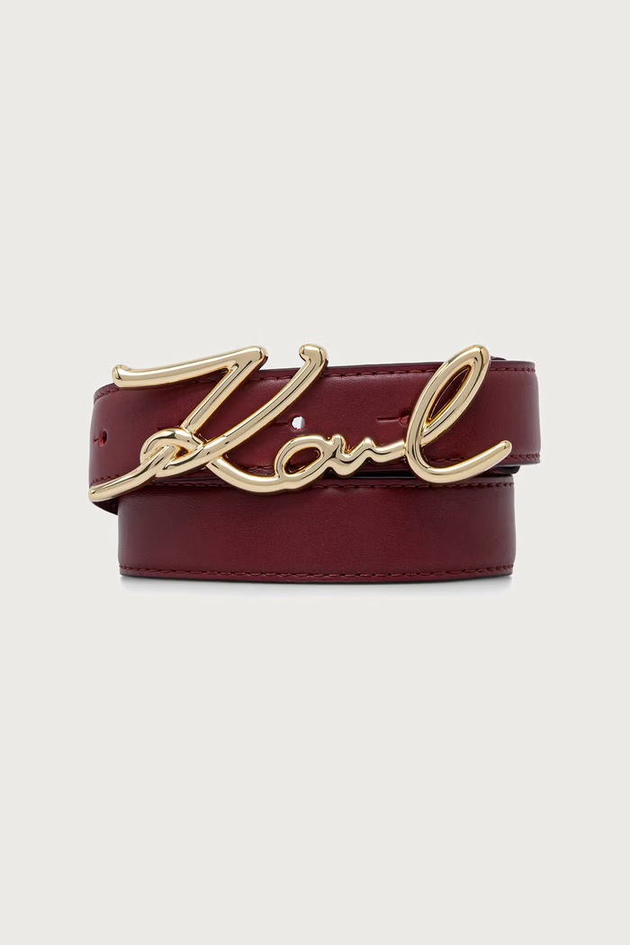 Karl Lagerfeld Pasek damski skórzany K/SIGNATURE bordowy A1W33205