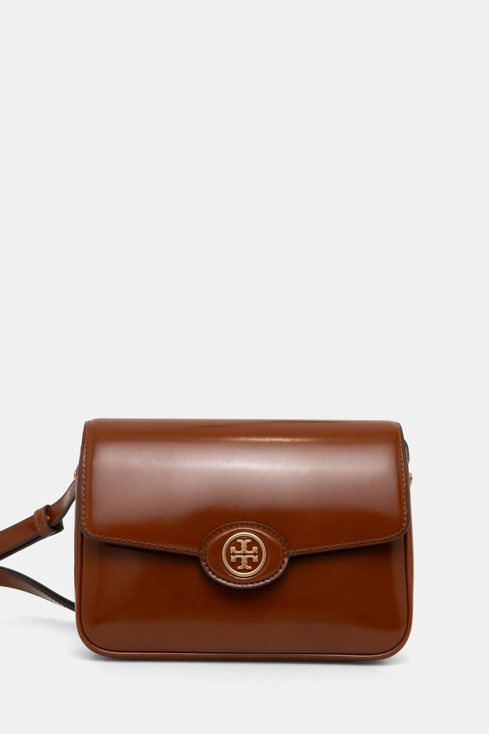 Kožená kabelka Tory Burch Robinson usňová koža hnedá 143122.223