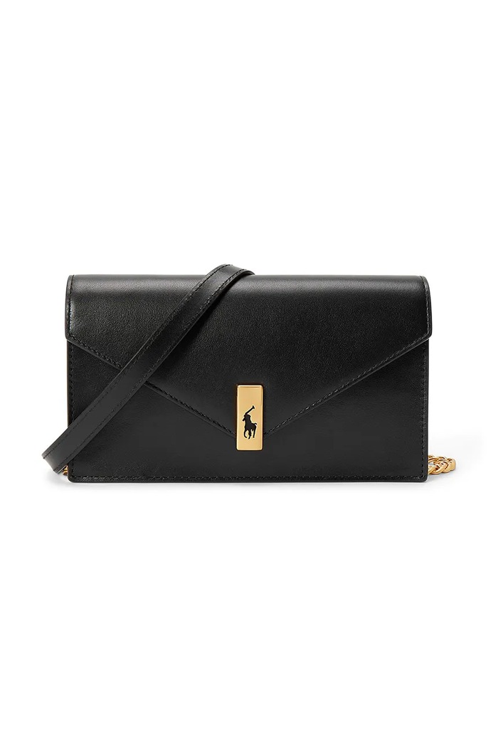 Δερμάτινη τσάντα Polo Ralph Lauren λείο δέρμα μαύρο 427961946
